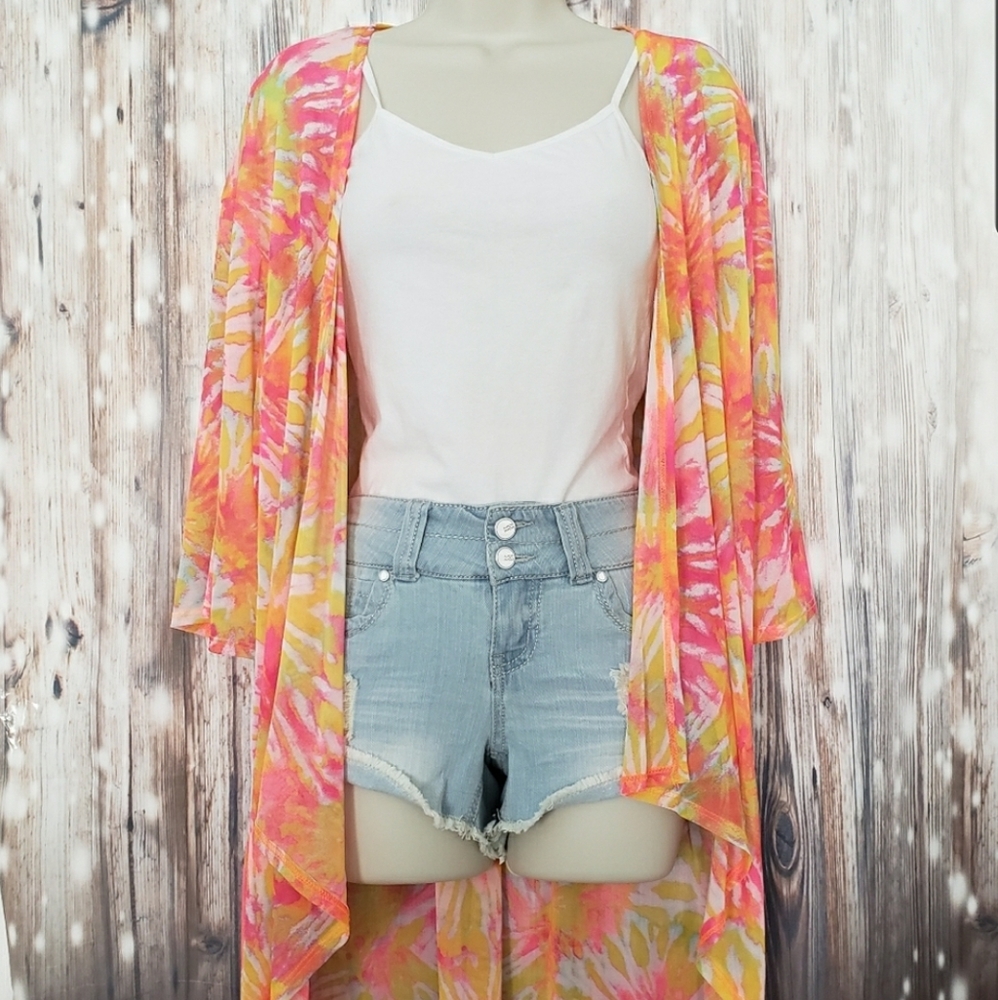 Tie Dyed Kimono Top Swimsuit Cover Up Front Tie